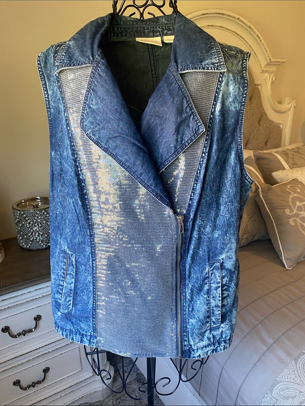 Chico's Denim Blue Vest  with Sequins